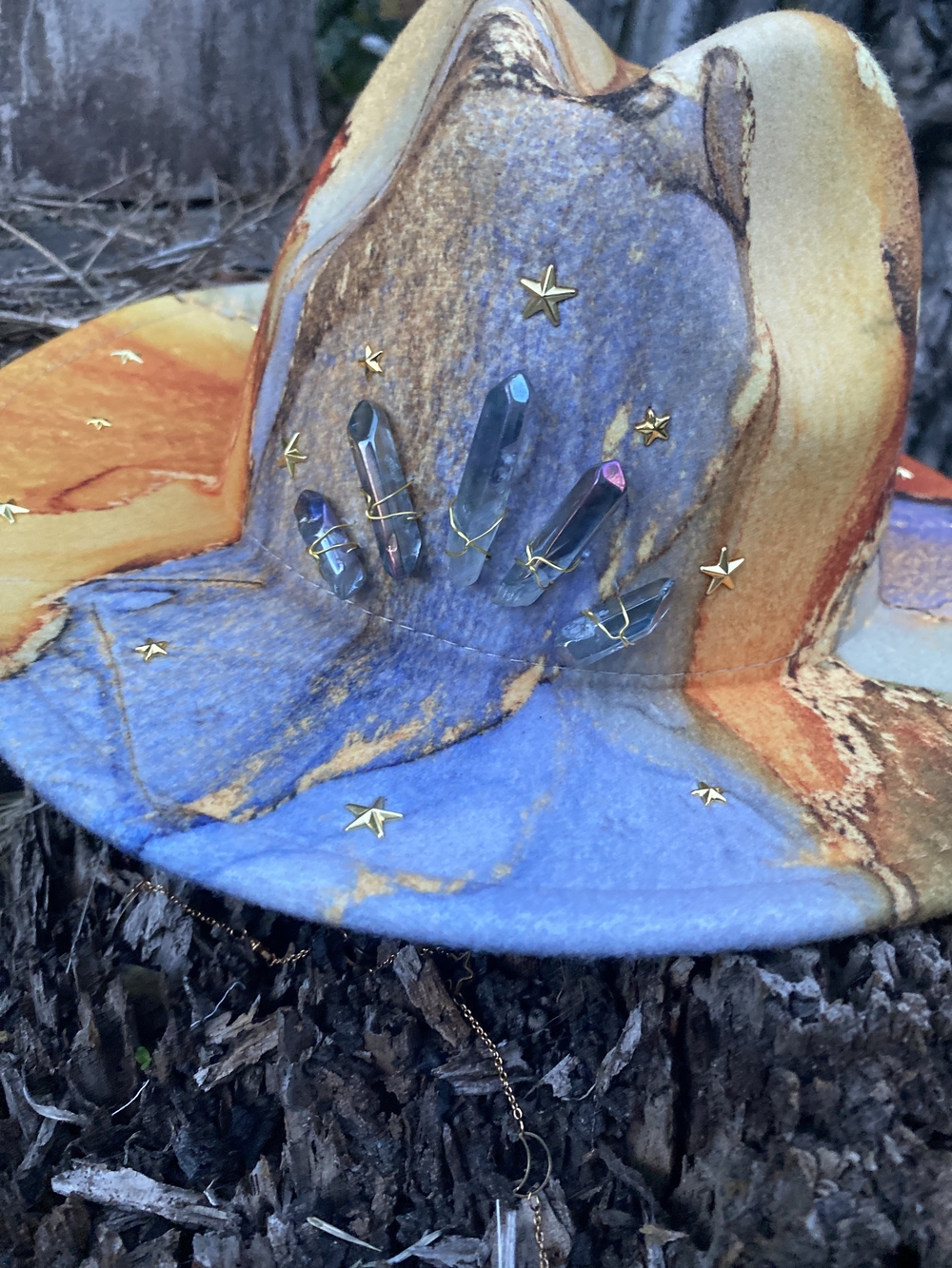 Blue & Orange Crystal-Embellished Women’s Felt Cowboy Hat